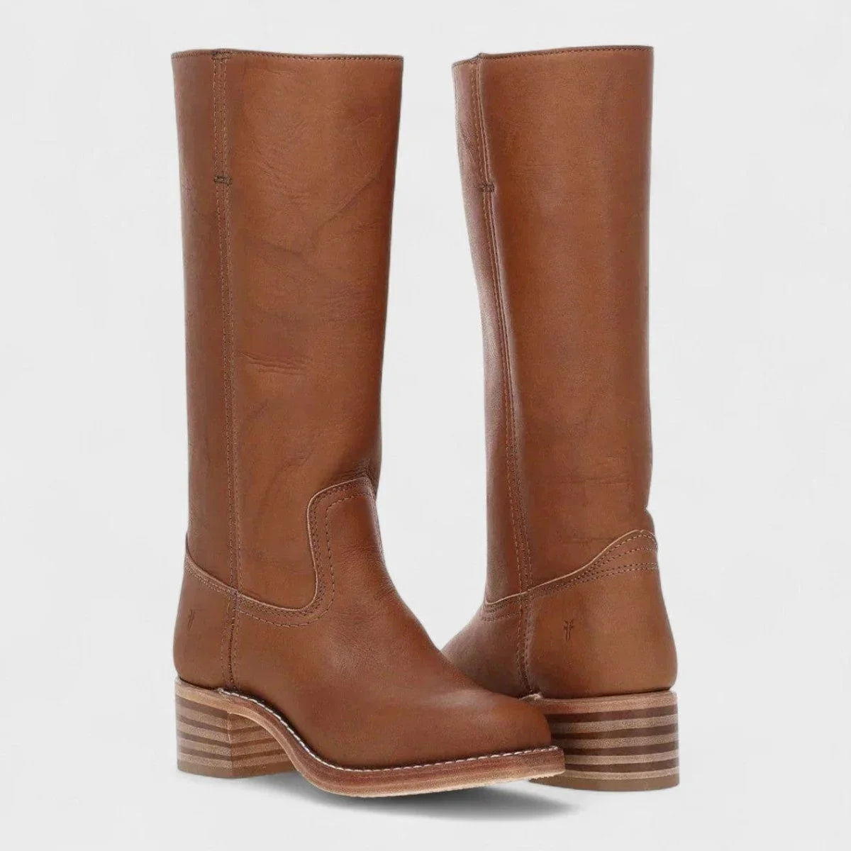 Women's leather knee-high western boots with center seam detail – Brown