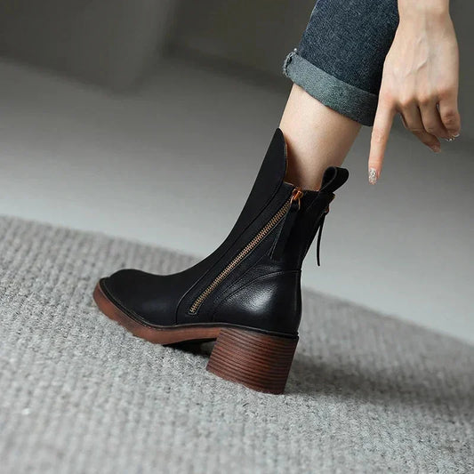 Women's block heel ankle boots with side zip closure