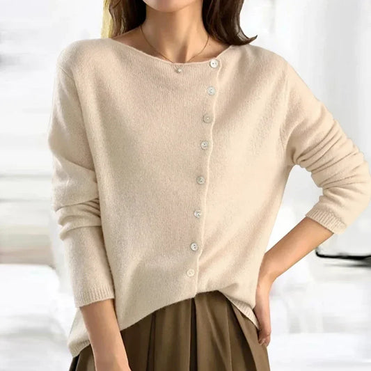 Women's button-down knit cardigan with V-neck – Beige