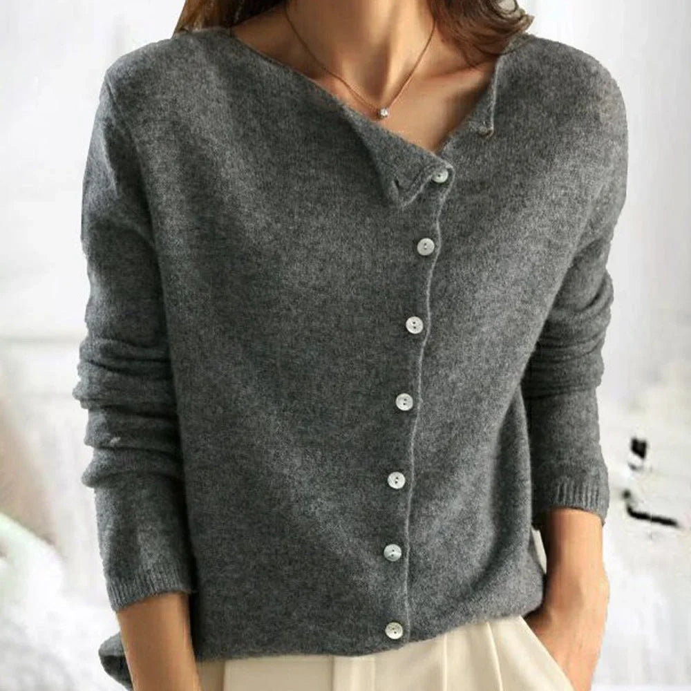 Women's button-down knit cardigan with V-neck – Gray