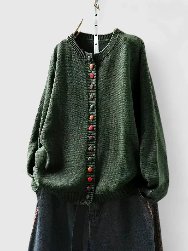 Women's multi-coloured knit button-front cardigan – Green