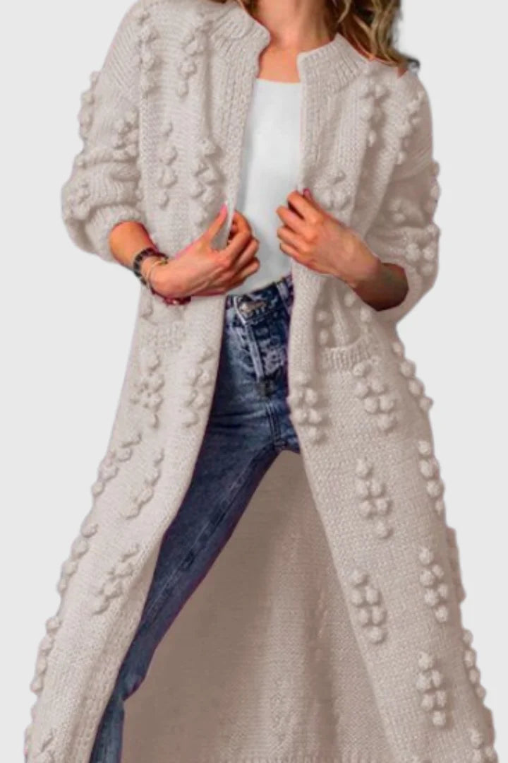 Women's knit open-front collared cardigan with bobble texture – Light Grey