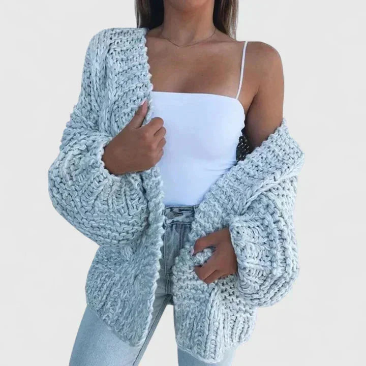 Women's chunky knit open-front cardigan – Sky Blue