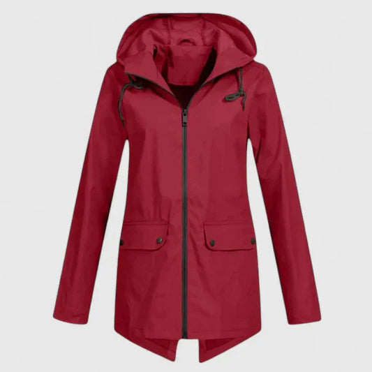 Women's zip-up hood parka with flap pockets – Red