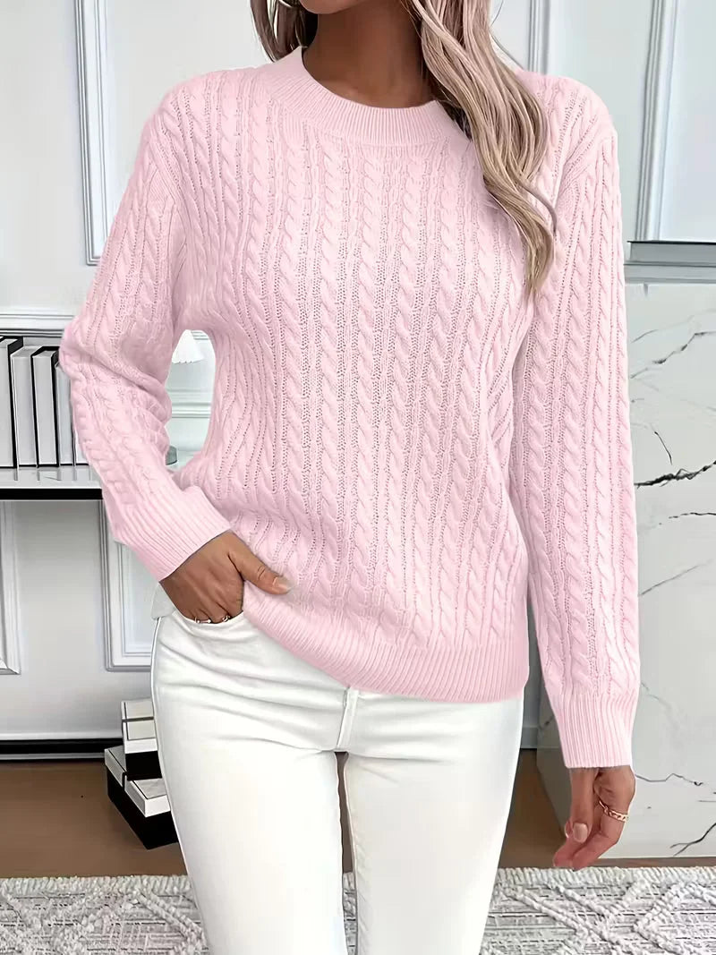 Women's cable knit crew neck jumper – Pink