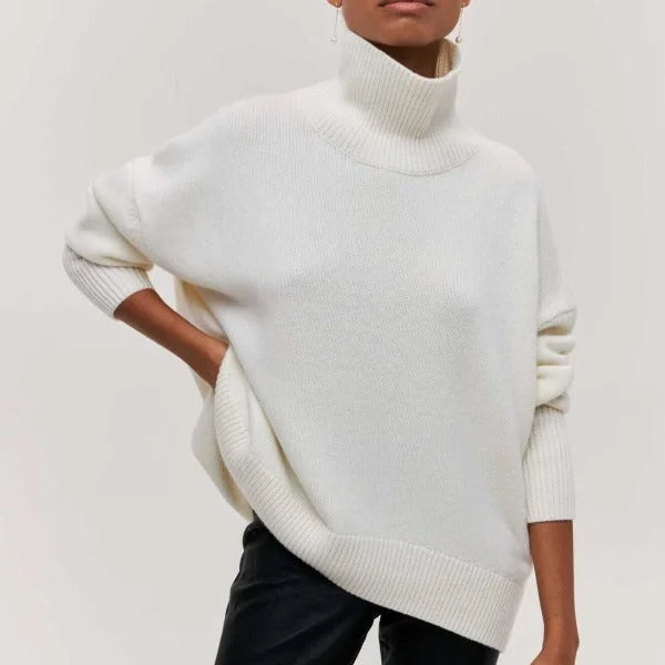 Women's knit roll neck jumper with ribbed cuffs – White