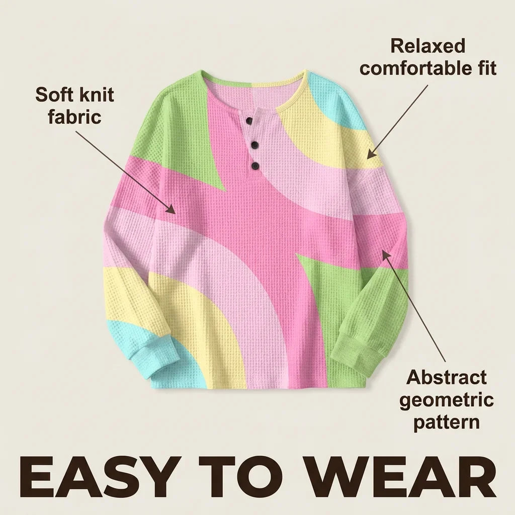 Women's ribbed knit crew neck sweater with colorblock design – Pink
