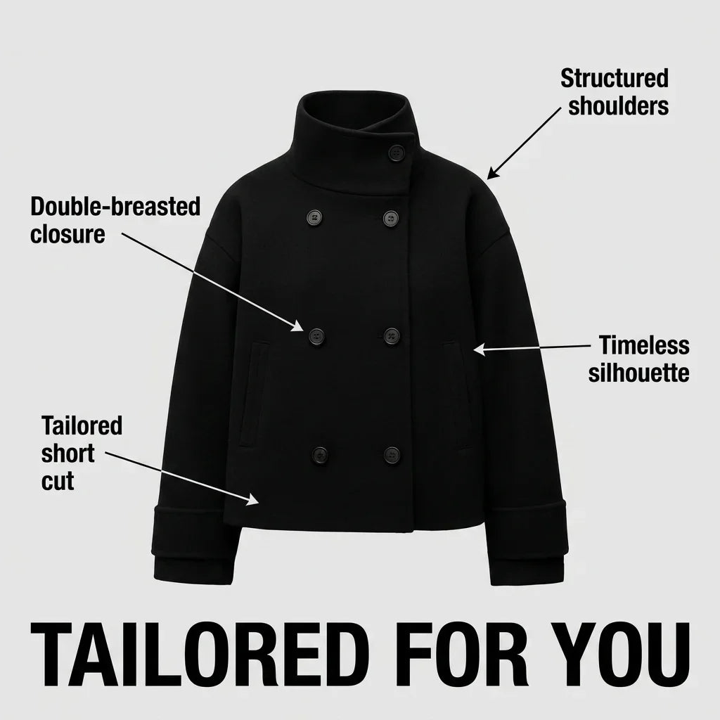 Women's double-breasted cropped coat with rolled cuffs