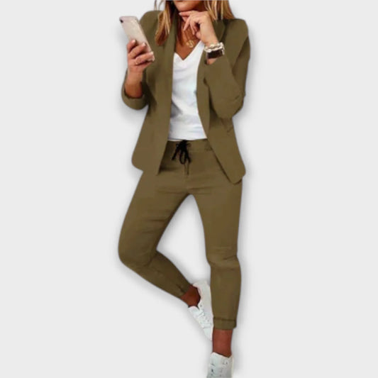 Women's tailored blazer set with matching trousers – Army Green