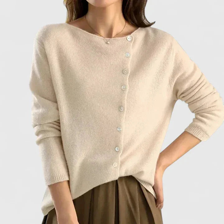 Women's button-down knit cardigan with fitted silhouette – Beige