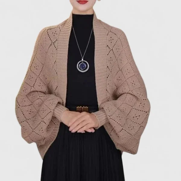 Women's knit open-front shawl collar cardigan with diamond pattern – Khaki