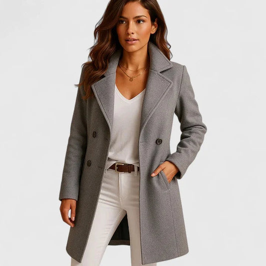 Women's structured coat with classic lapel collar – Gray