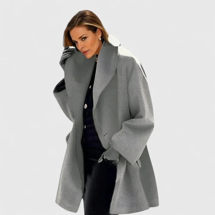 Women's button-front shawl collar wool coat with oversized draped – Grey