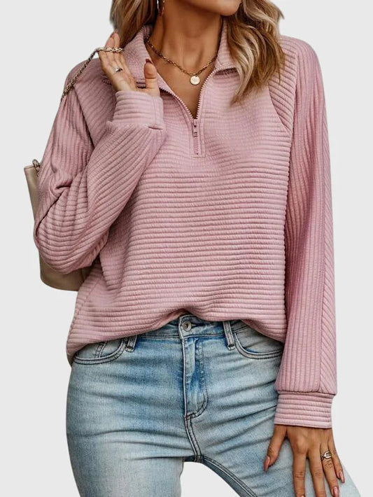 Women's V-neck knit jumper with zipper detail