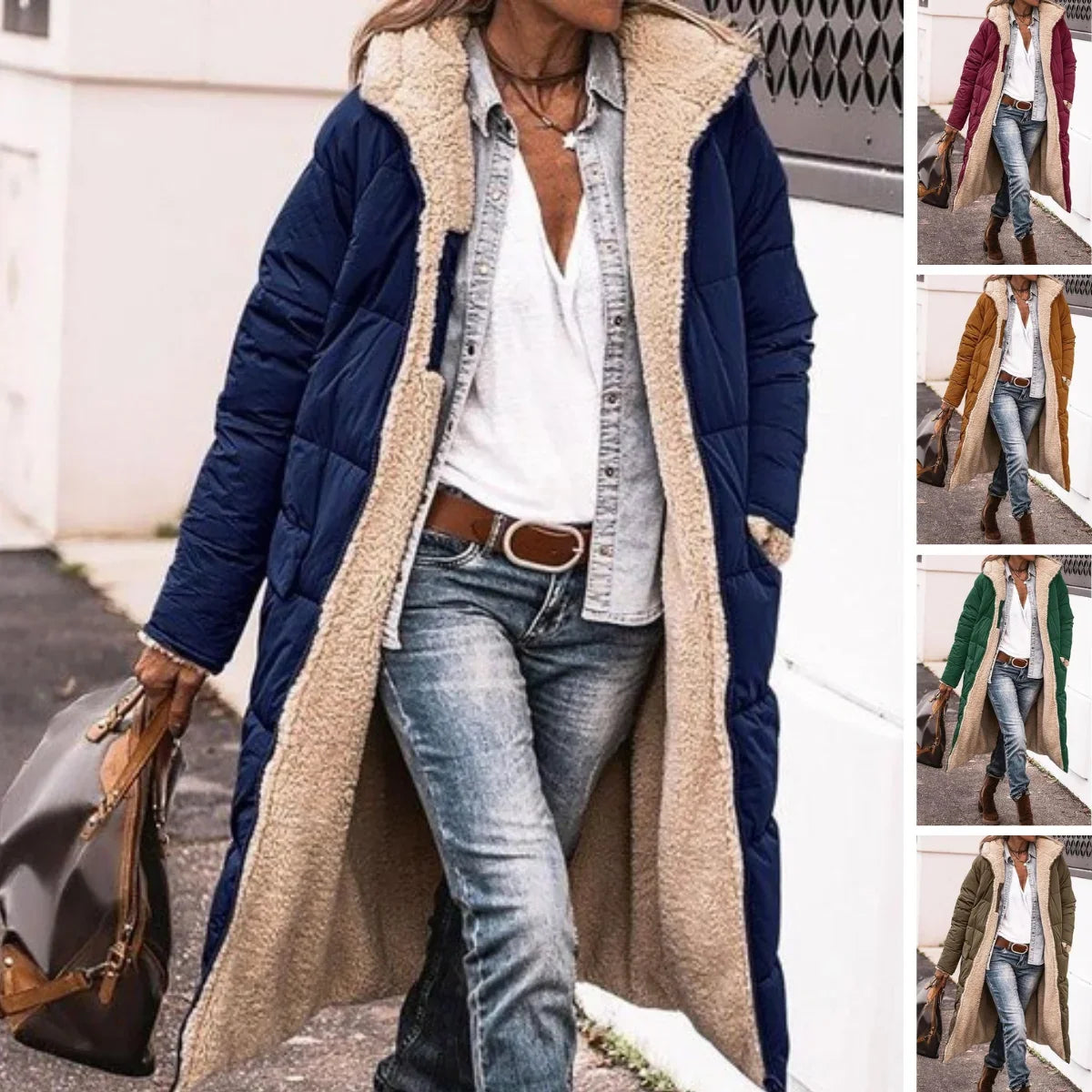 Women's reversible long coat with two-in-one styling