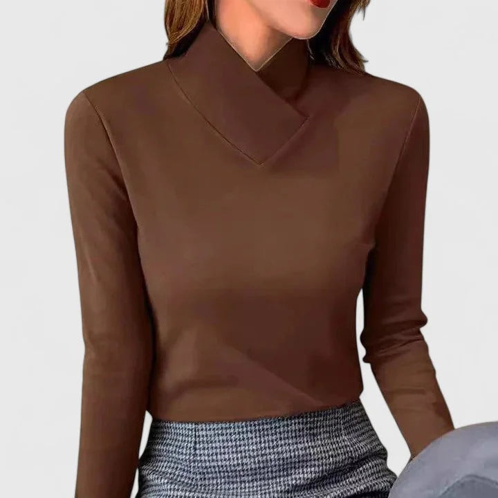 Women's tailored roll-neck knit top with soft finish – Brown