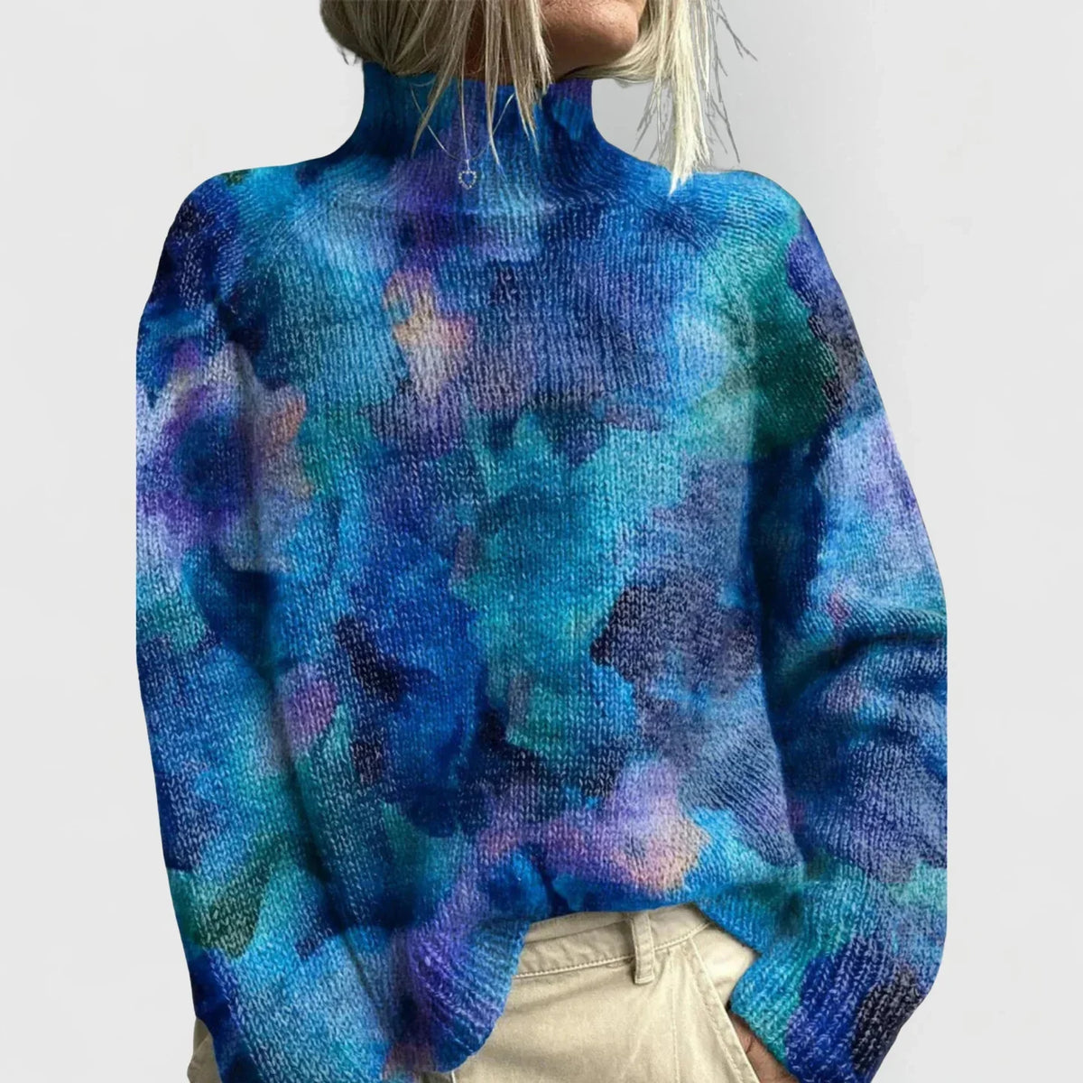 Women's ribbed turtleneck sweater with relaxed fit – Blue