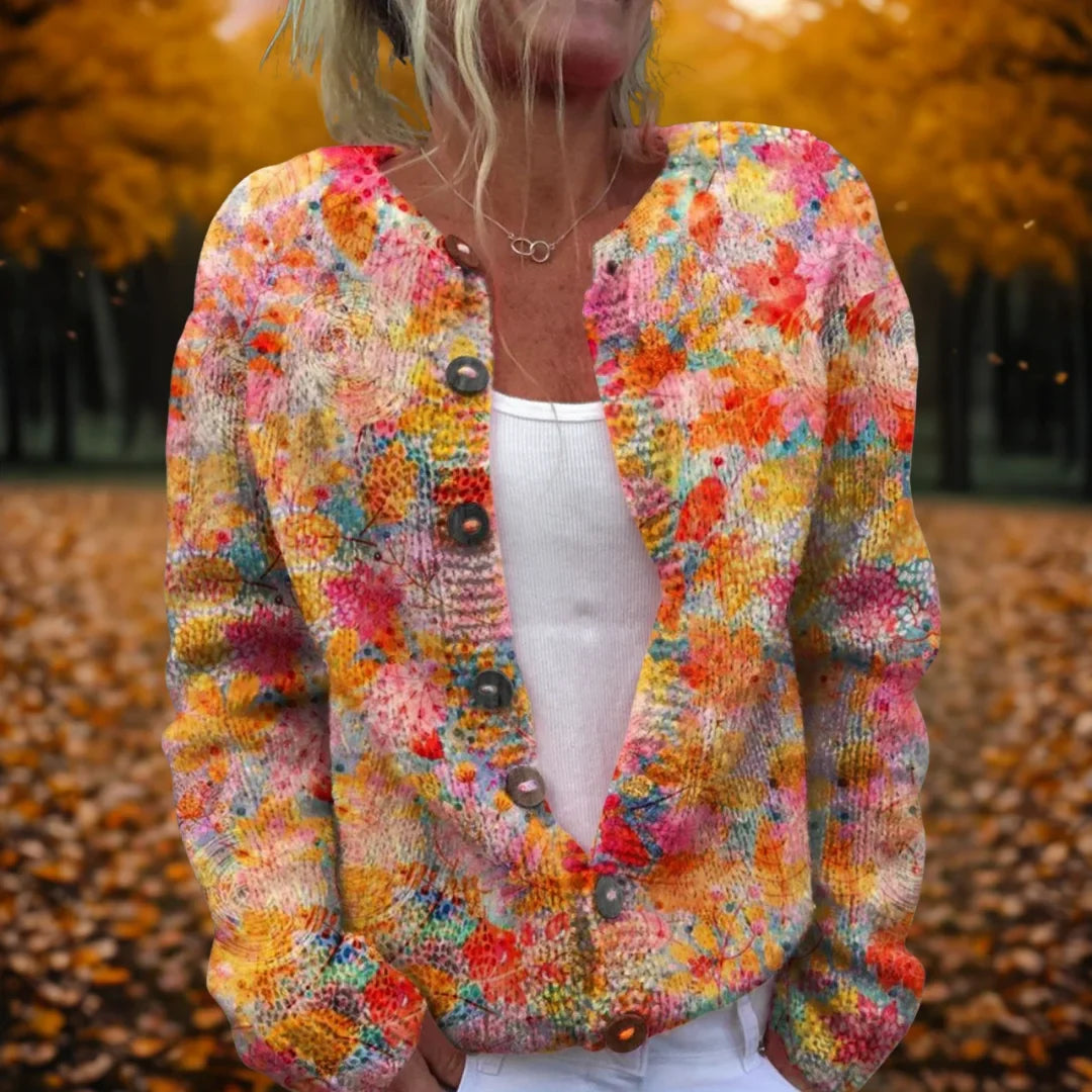 Women's breathable knit cardigan with floral print detail – Multicolour