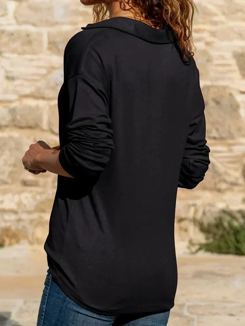 Women's half-zip pullover sweater with heathered knit fabric