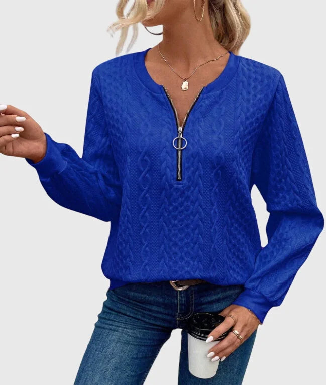 Women's knit jumper with contrast zipper detail – Blue