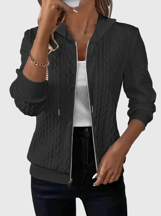 Women's zip-front fleece hoodie with relaxed fit – Black