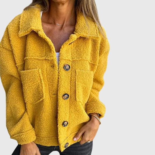 Women's button-front jacket with spacious pockets – Yellow