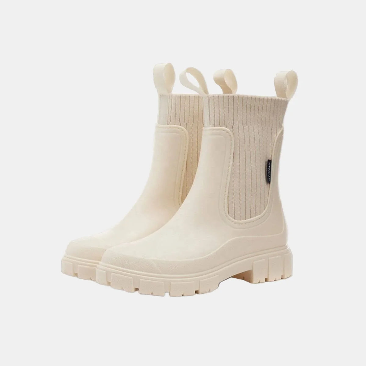 Women's ankle boots with ribbed knit cuff – Apricot