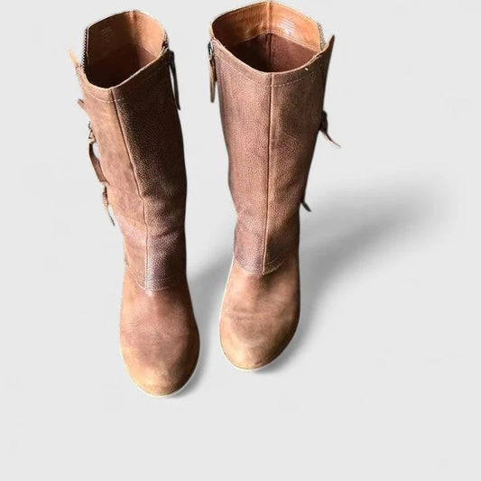 Women's western-style calf boots with supportive design – Brown