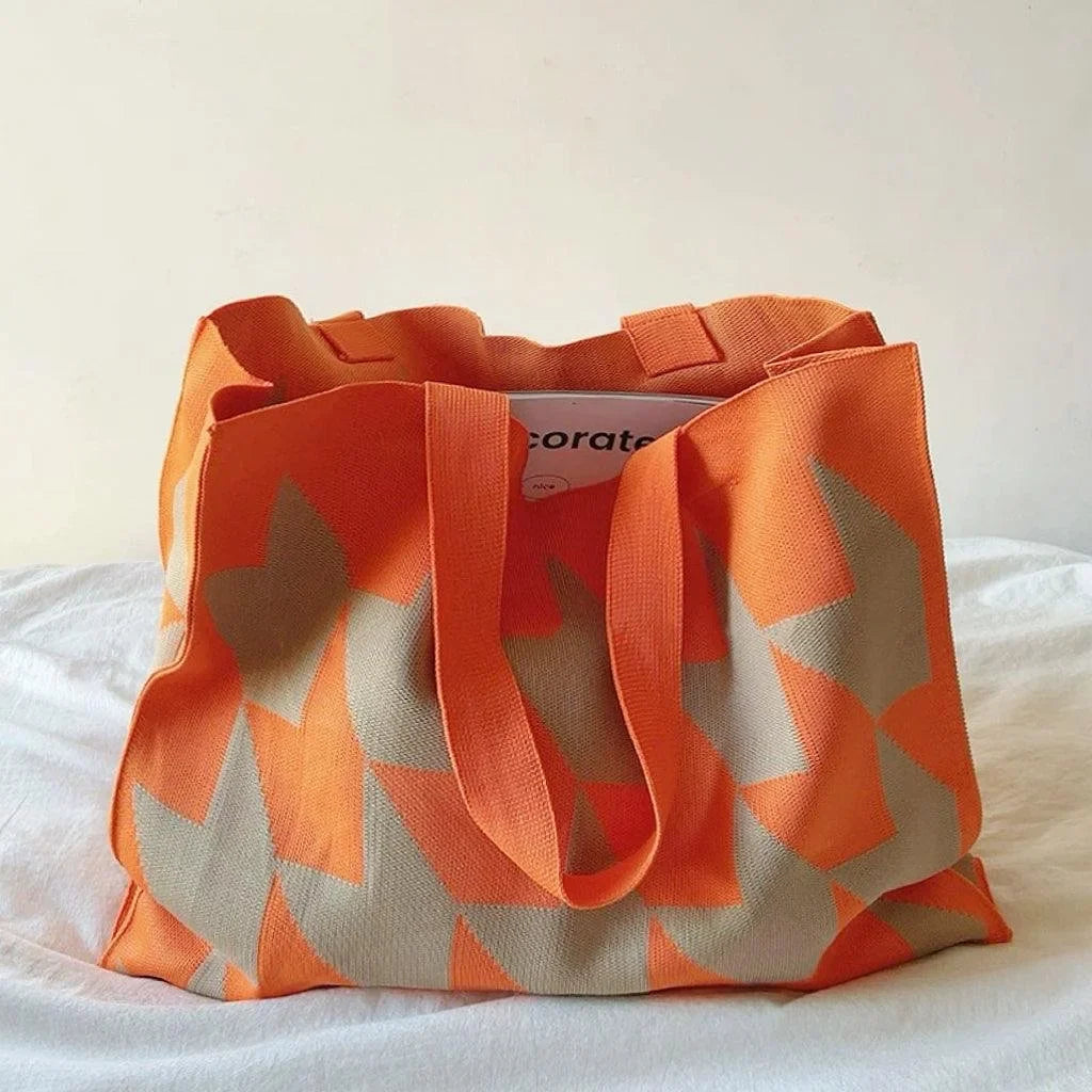 Women's oversized canvas tote bag with graphic print pattern – Orange