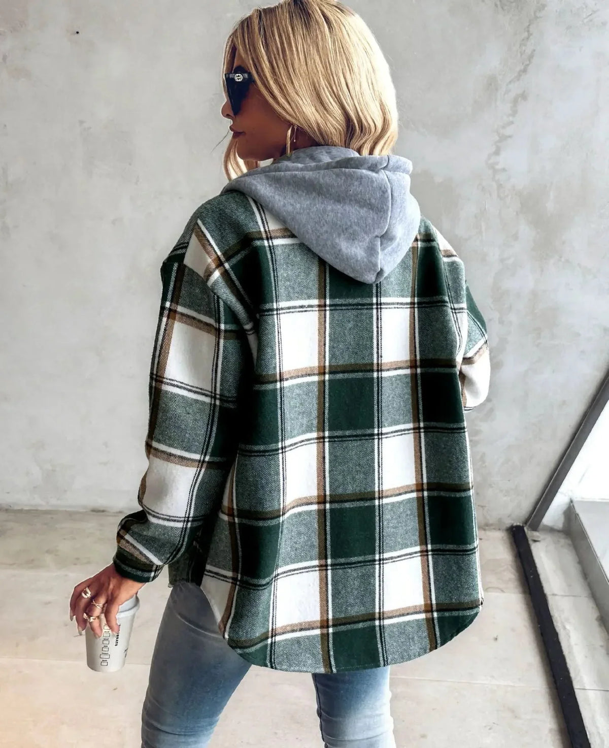 Women's oversized plaid cardigan with button-front closure