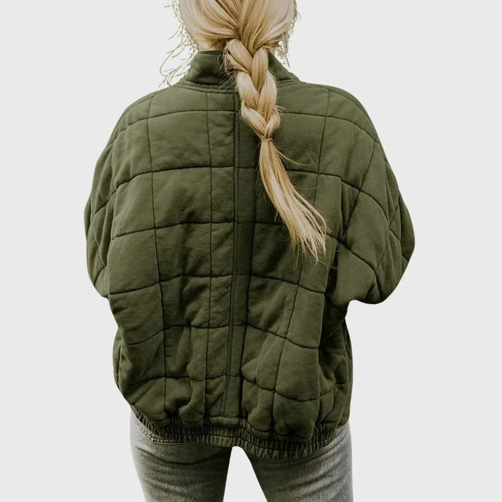 Women's oversized quilted bomber jacket with full zip