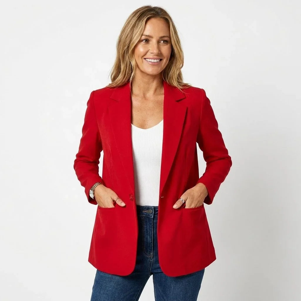 Women's single-breasted tailored blazer with notch lapel – Red