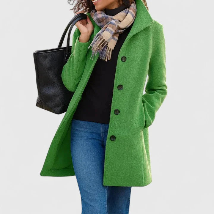 Women's button-front notch lapel wool coat with welt pockets – Green