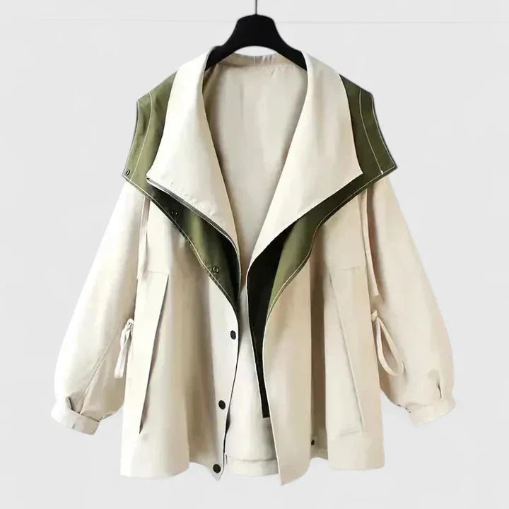 Women's zip-up collared jacket with two-tone colourblock – White
