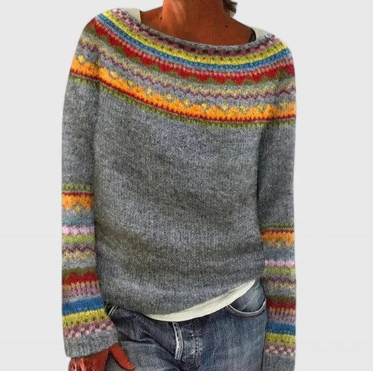 Women's fair isle knit crew neck jumper with pattern – Grey 3