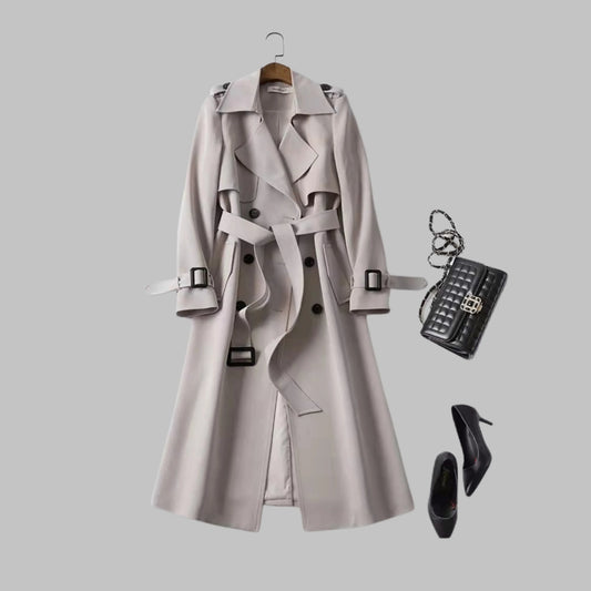Women's knee-length loose-fit coat with classic silhouette – Khaki