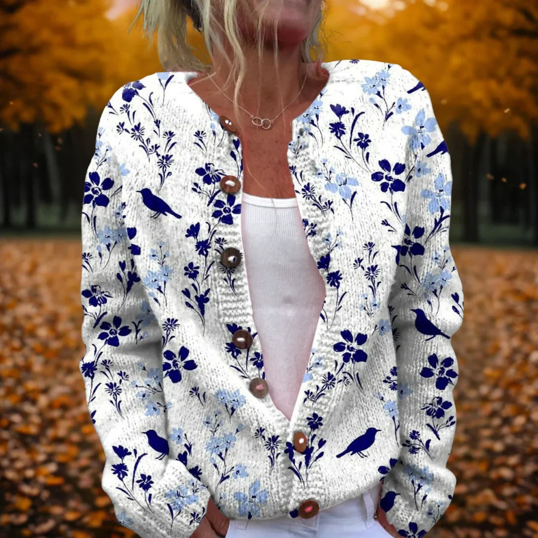Women's open-front knit cardigan with vintage floral print – Multicolour