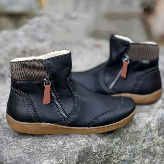 Women's waterproof leather ankle boots with side zipper