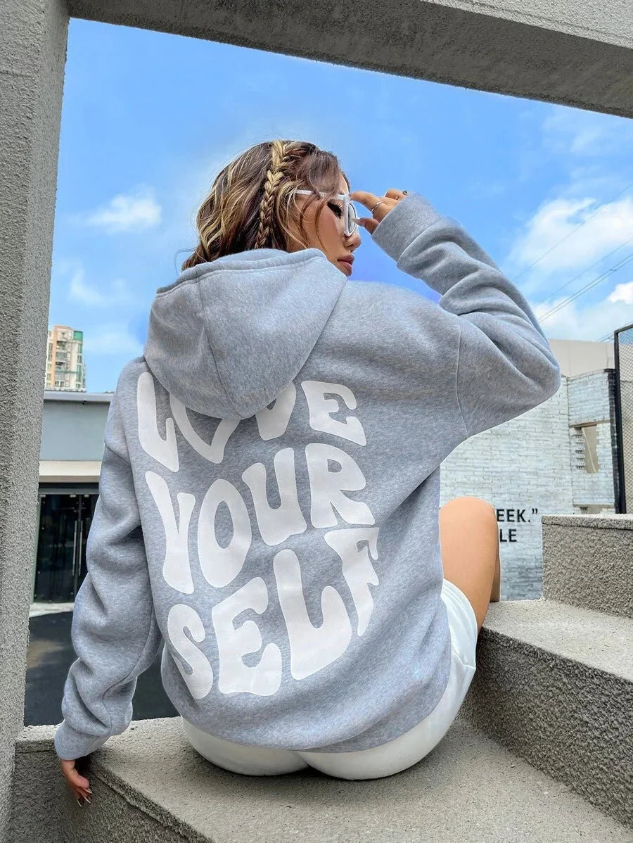 Women’s hoodie with drawstring hood and front kangaroo pocket – Grey