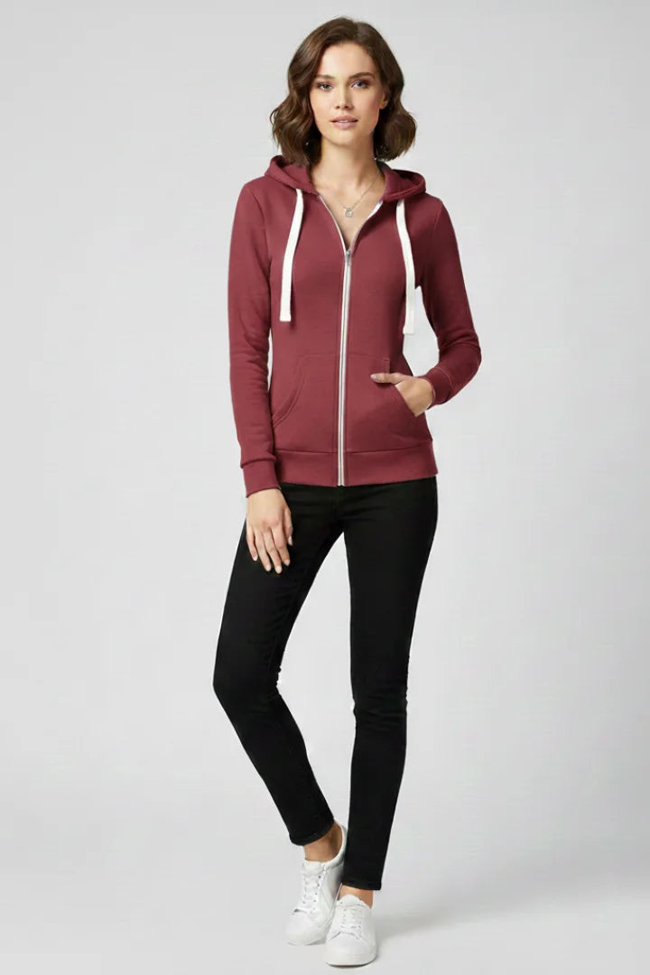 Women’s hoodie with front zipper and kangaroo pockets – Red
