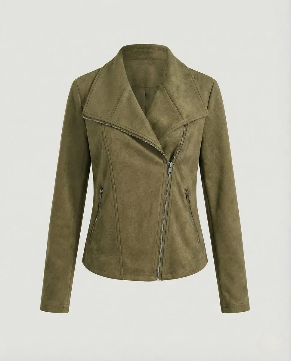 Women's asymmetric-zip tailored faux suede biker leather jacket