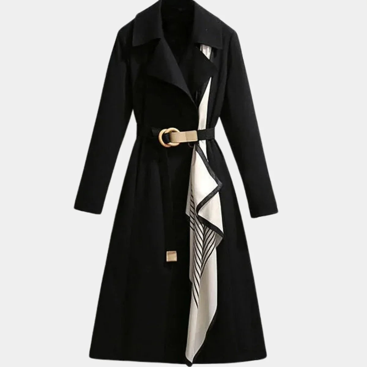 Women's belted classic midi trench coat – Black