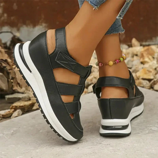Women's cut-out platform sneakers with hook-and-loop straps