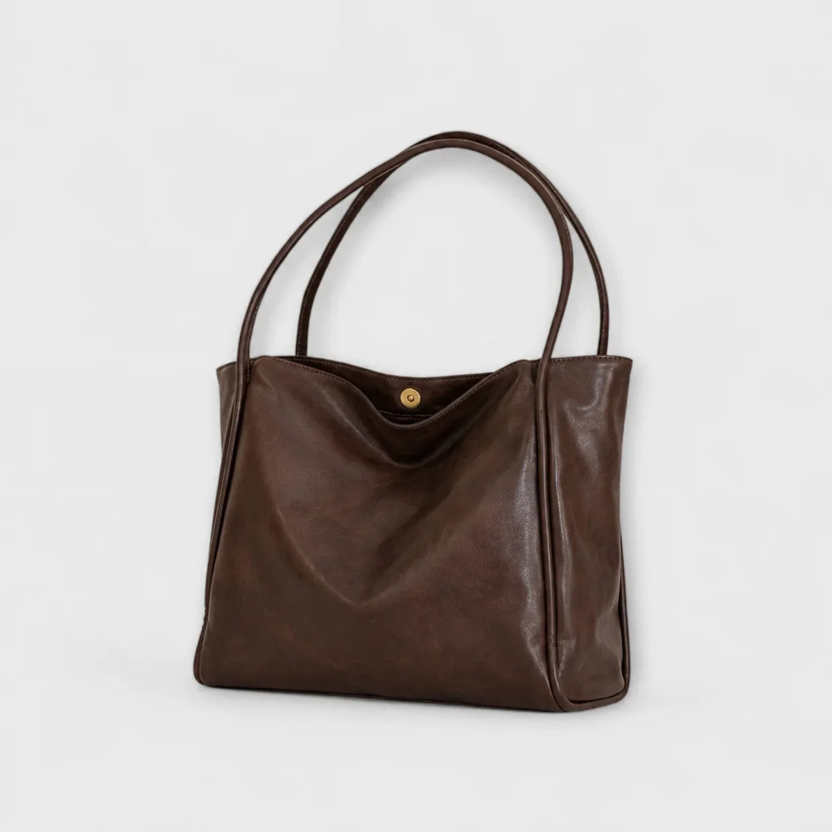 Women's faux-leather tote bag with open-top and thin straps