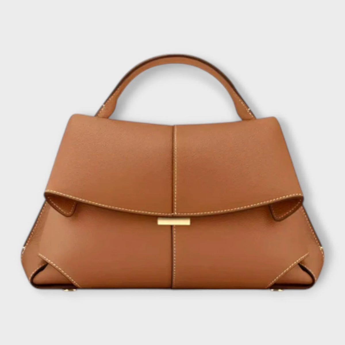 Women's leather top-handle handbag with flap closure and contrast stitching – Brown