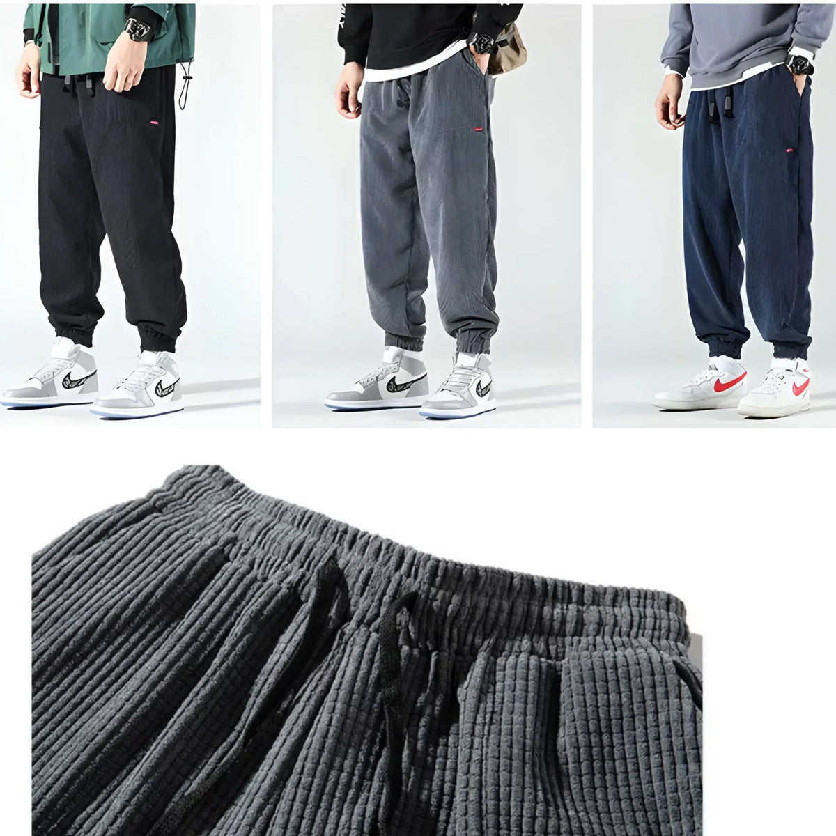 Women's classic corduroy joggers with drawstring waist and elastic cuffs