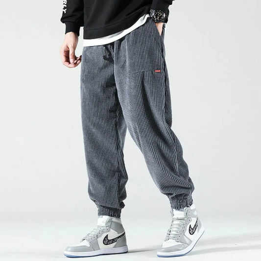 Women's classic corduroy joggers with drawstring waist and elastic cuffs – Grey