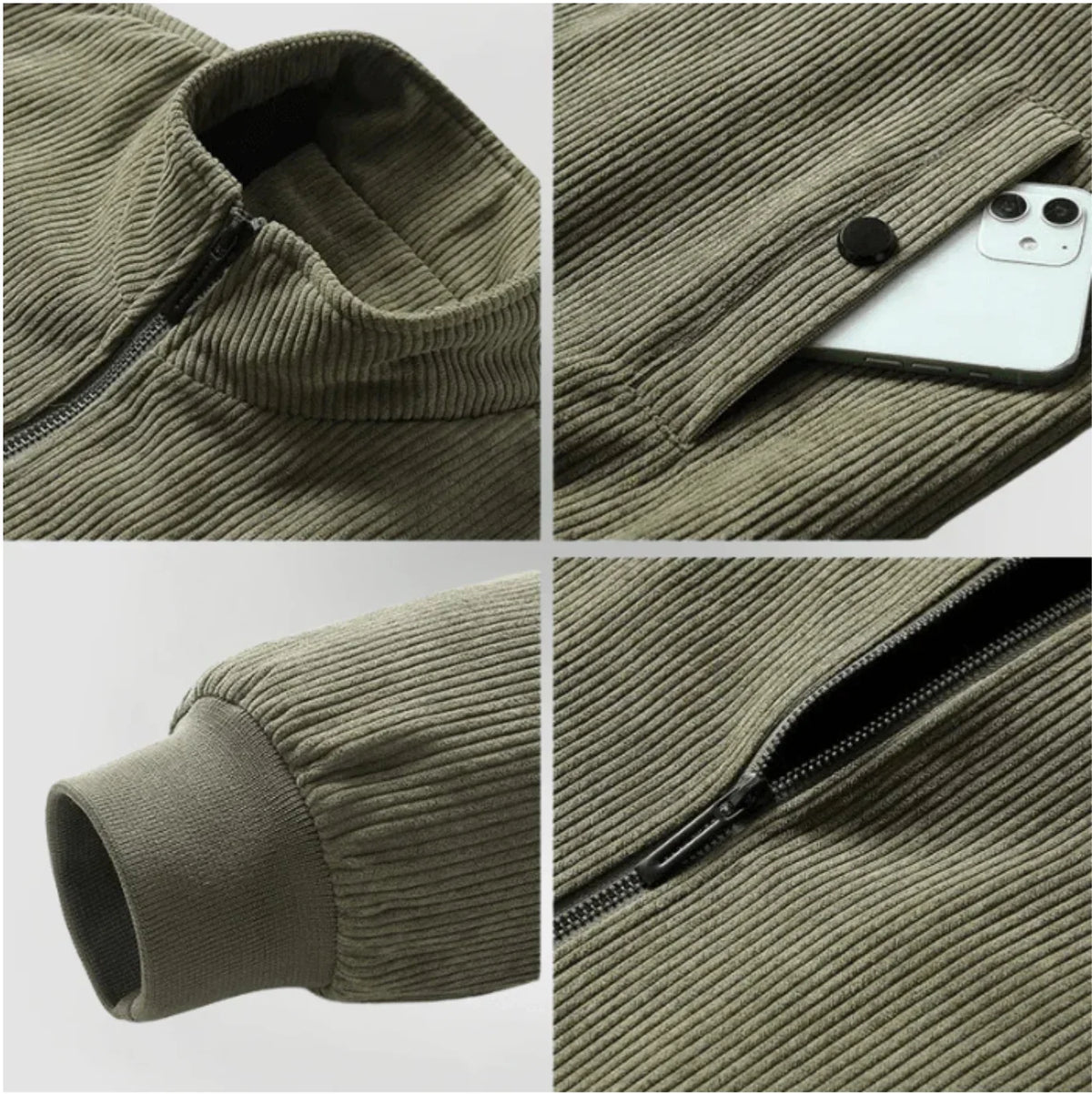 Women's corduroy sherpa-lined bomber jacket with stand-up collar