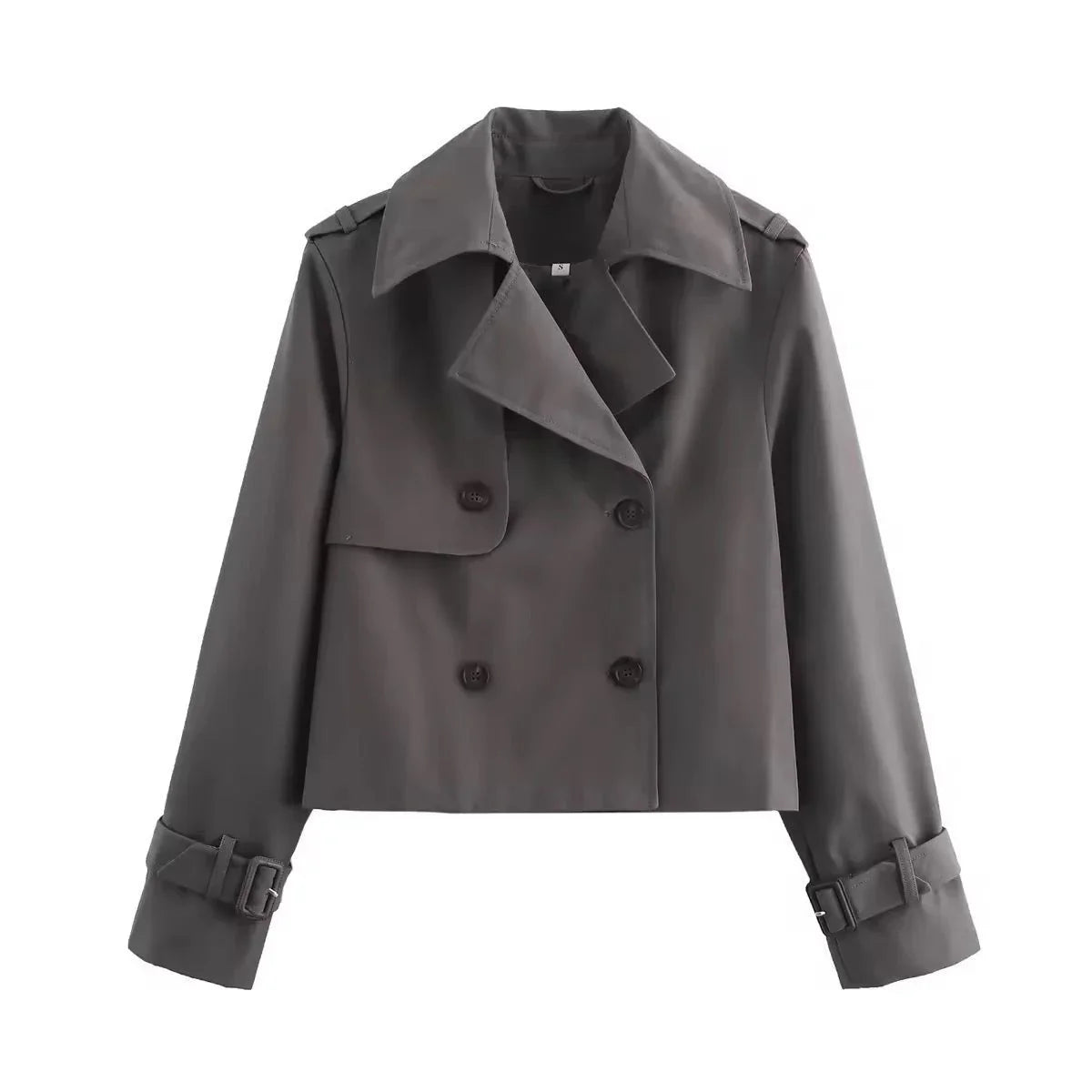 Women's cropped double-breasted trench coat buckle cuff – Gray