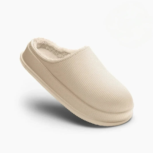 Women's faux fur lined slip-on platform slippers – Beige